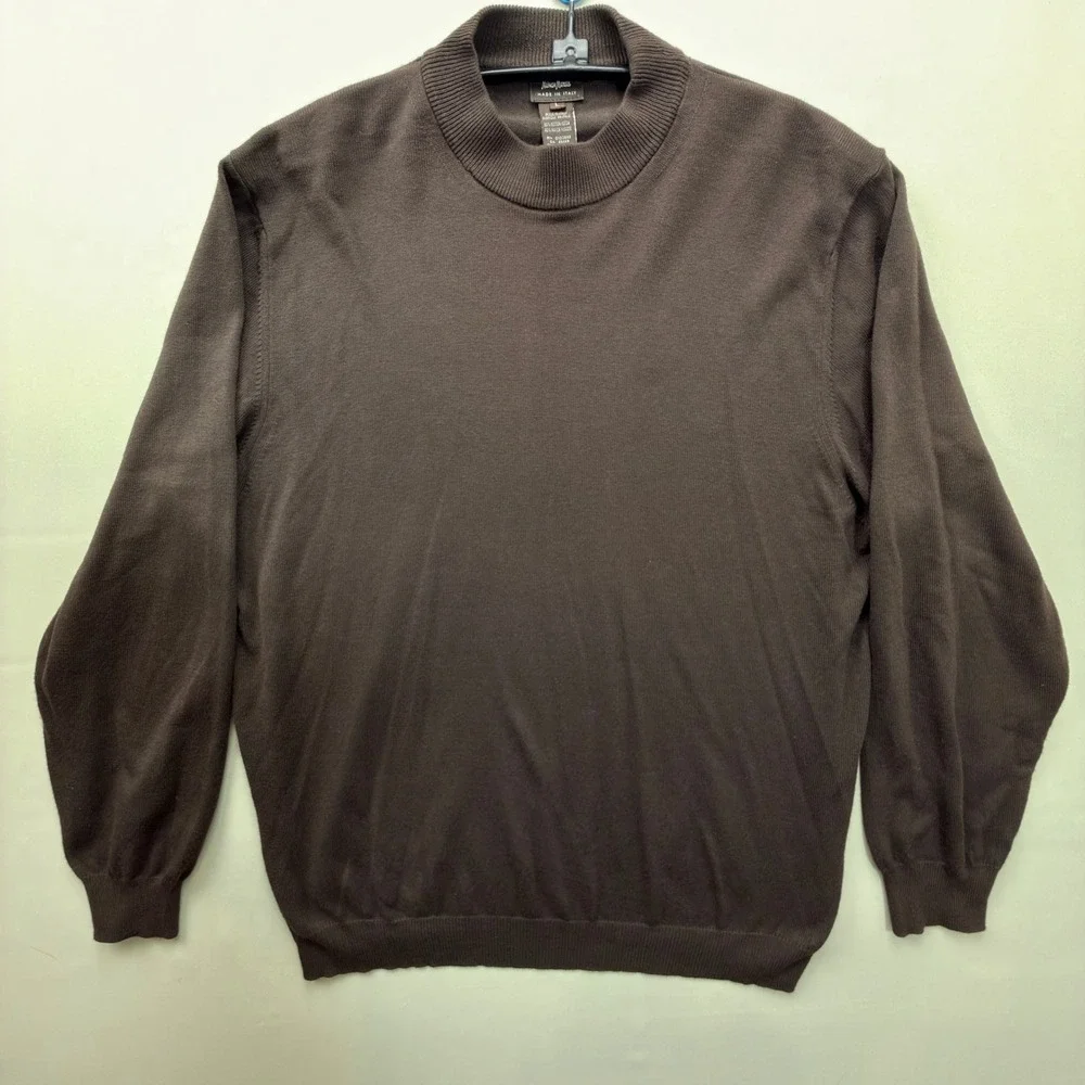 Neiman Marcus Turtleneck Mens L Cotton Rayon Brown Solid Regular Fit Italy 90s